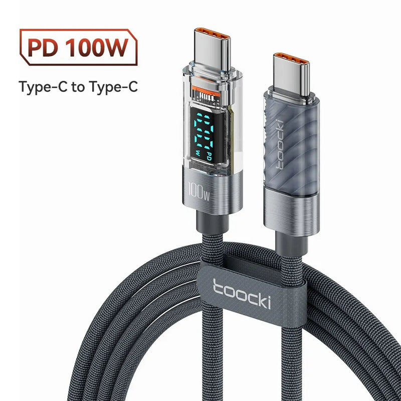 "High-Speed 100W USB-C to USB-C Fast Charging Cable - Transparent Design for Xiaomi & MacBook"