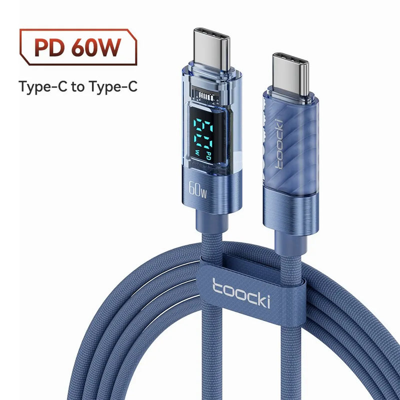 "High-Speed 100W USB-C to USB-C Fast Charging Cable - Transparent Design for Xiaomi & MacBook"