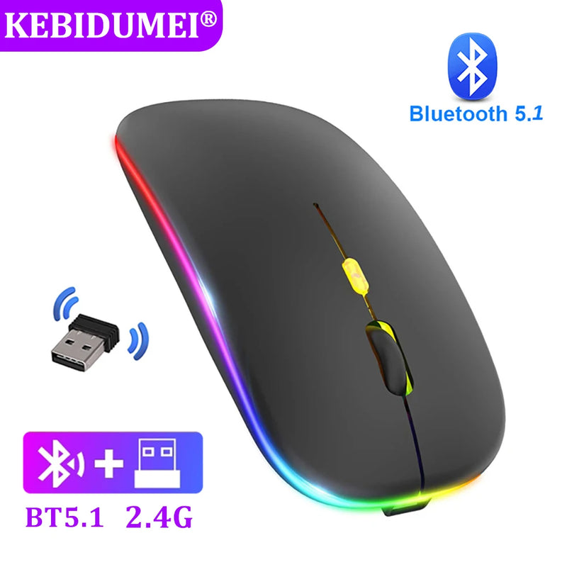 "Rechargeable 2.4GHz Wireless Bluetooth Gaming Mouse - Silent, LED Backlit, 1600 DPI for PC & Laptop"