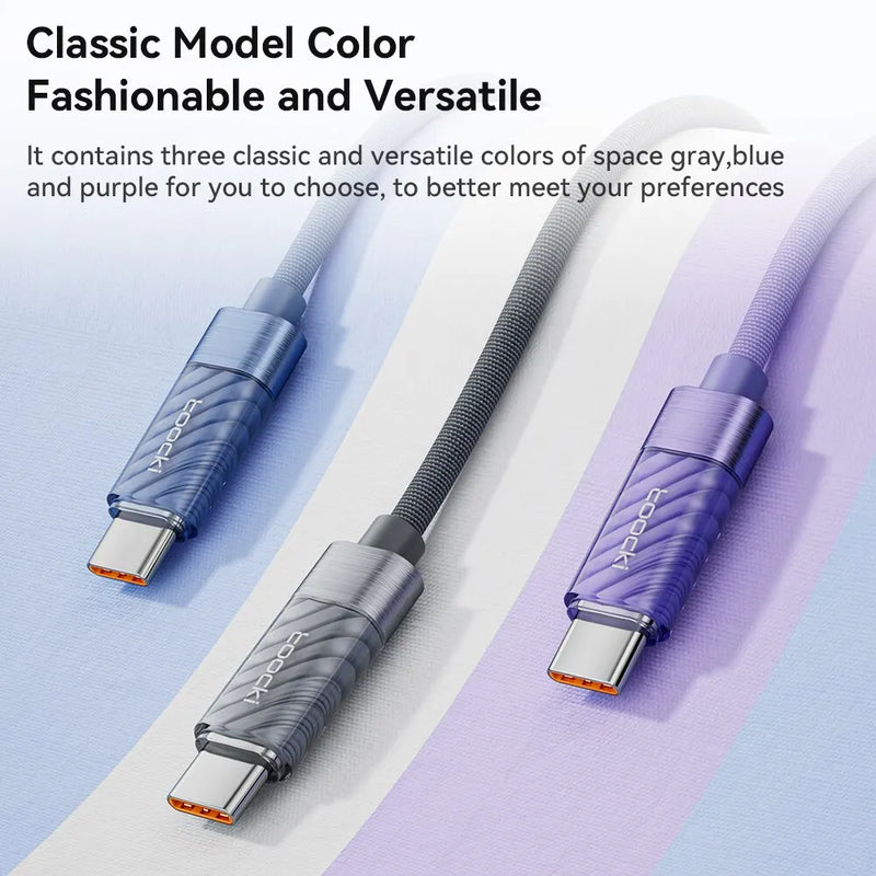 "High-Speed 100W USB-C to USB-C Fast Charging Cable - Transparent Design for Xiaomi & MacBook"