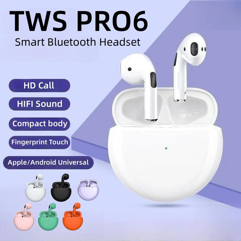 "Original Air Pro 6 TWS Wireless Earbuds - Premium Bluetooth Headphones with Mic for Xiaomi - Perfect for Sports & On-the-Go!"