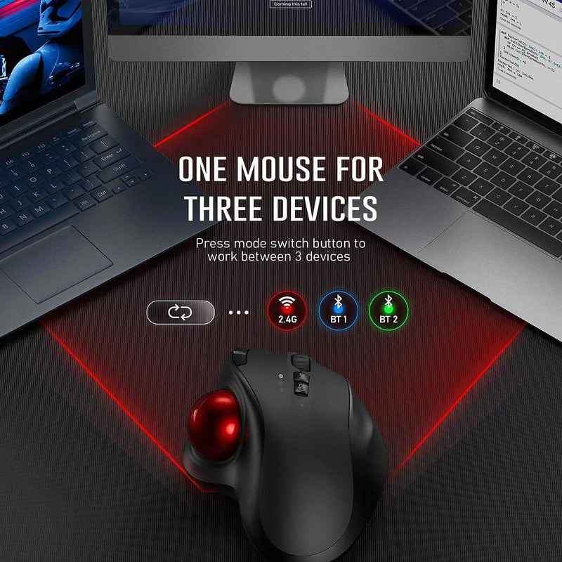 "Ergonomic Rechargeable Wireless Trackball Mouse - Bluetooth & 2.4G USB, Adjustable DPI for Ultimate Comfort on Windows & Android!"