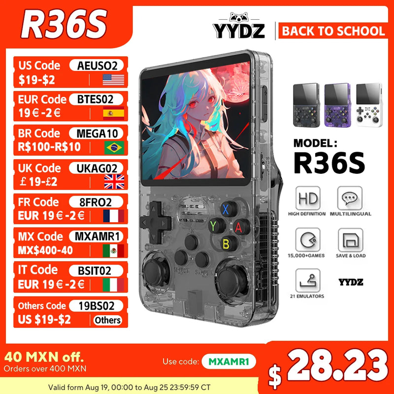 "R36S Retro Handheld Game Console - 15000 Games, 3.5-Inch IPS Screen, Portable Gaming Bliss with 64GB Storage!"