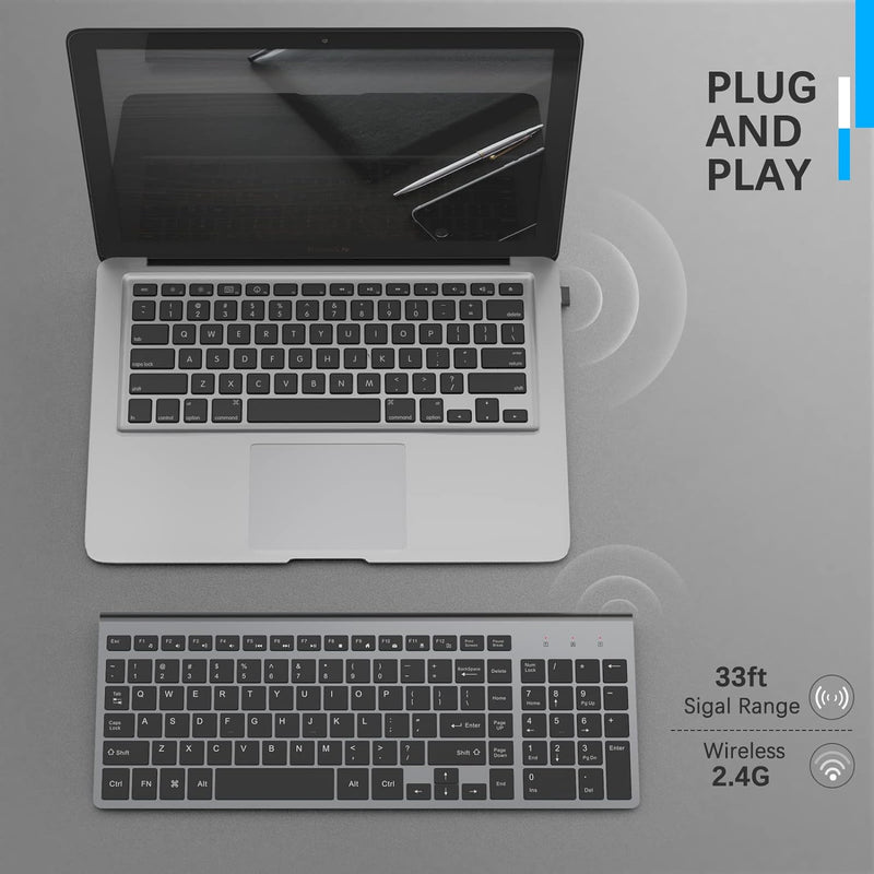 Sleek 2.4G Wireless Keyboard with Numeric Pad - Perfect for Laptop, Macbook Air, and PC (Black & Grey)