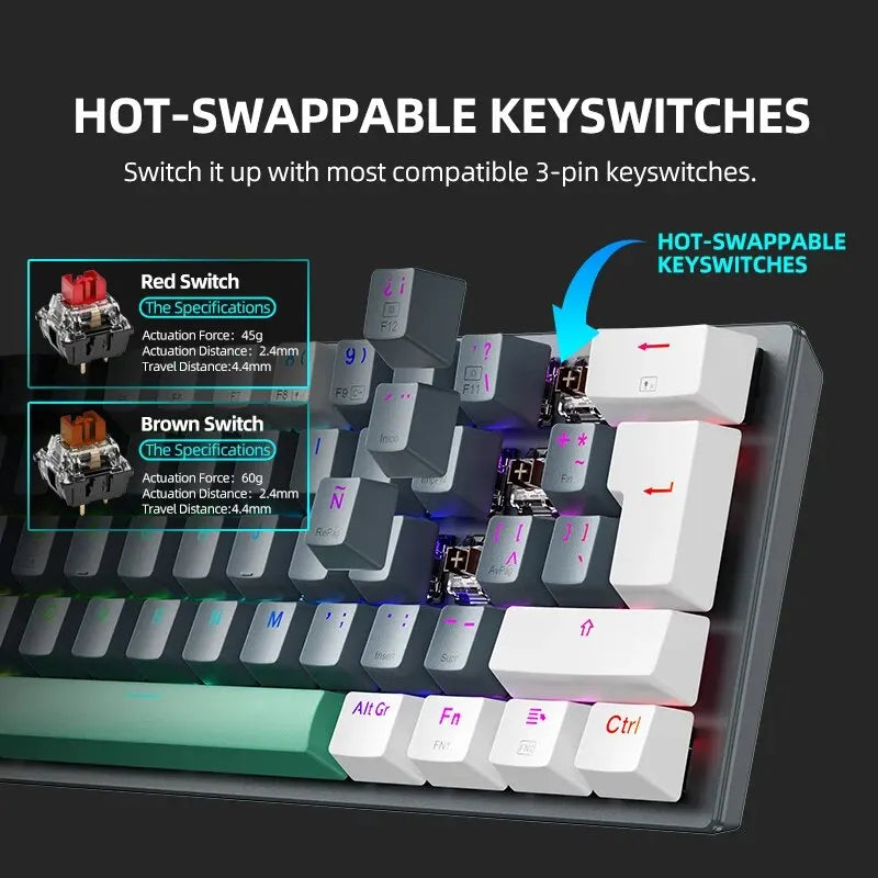 "Elevate Your Gaming Experience with the K500-B61W Wireless Mechanical Keyboard - 60% ANSI Layout, Hot-Swappable, Tri-Mode RGB!"