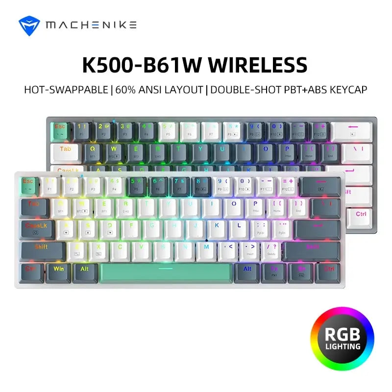 "Elevate Your Gaming Experience with the K500-B61W Wireless Mechanical Keyboard - 60% ANSI Layout, Hot-Swappable, Tri-Mode RGB!"