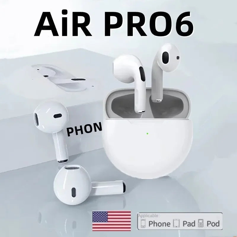 "Original Air Pro 6 TWS Wireless Earbuds - Premium Bluetooth Headphones with Mic for Xiaomi - Perfect for Sports & On-the-Go!"