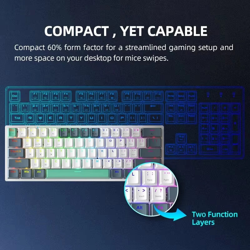 "Elevate Your Gaming Experience with the K500-B61W Wireless Mechanical Keyboard - 60% ANSI Layout, Hot-Swappable, Tri-Mode RGB!"