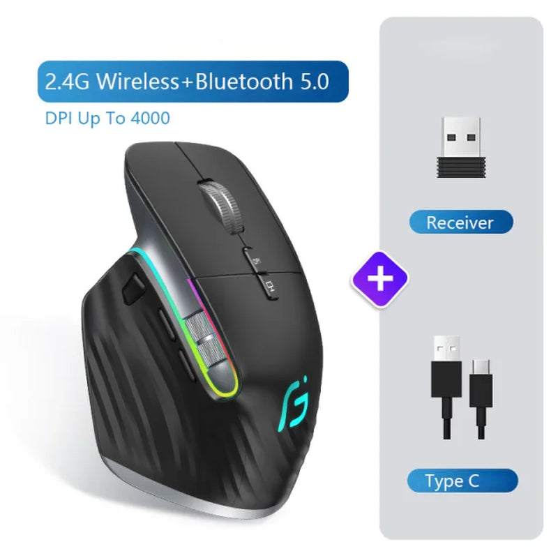 Multi-Device Wireless Mouse Bluetooth 5.0 & 3.0 Mouse 2.4G Wireless Portable Optical Mouse Ergonomic Right Hand Computer Mice