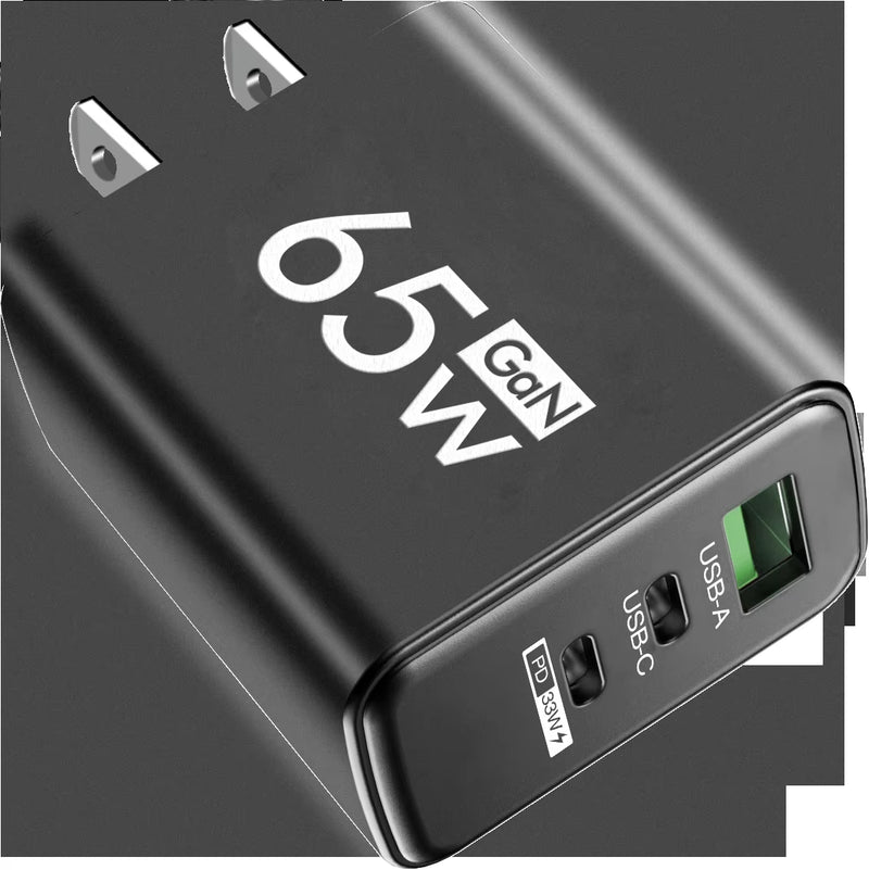 "65W Fast Charging 3-Port GaN USB PD Charger - Quick Charge 3.0 for iPhone 15, Samsung, Xiaomi & Huawei"