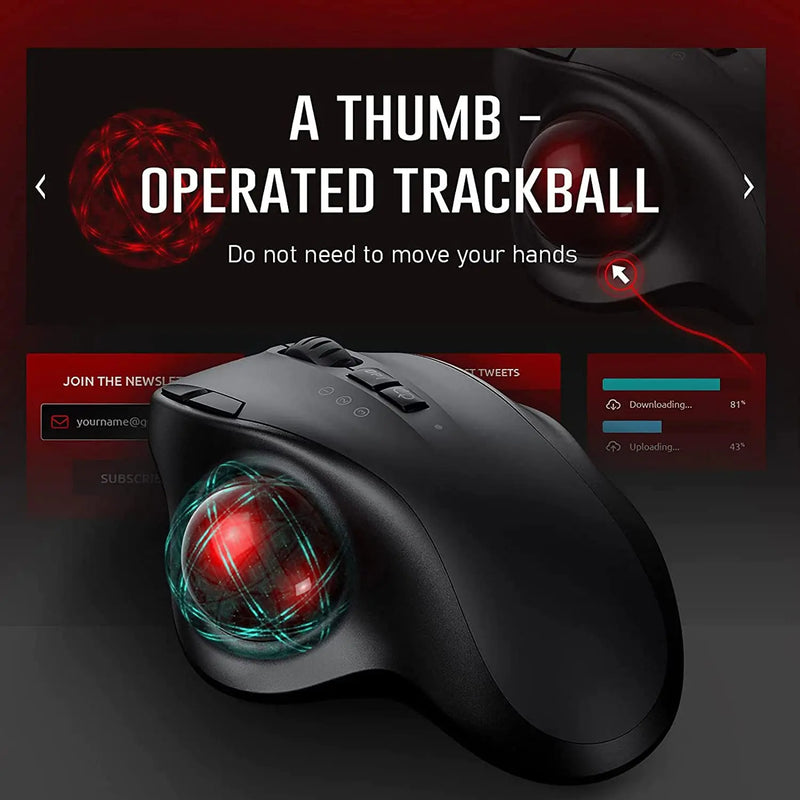 "Ergonomic Rechargeable Wireless Trackball Mouse - Bluetooth & 2.4G USB, Adjustable DPI for Ultimate Comfort on Windows & Android!"