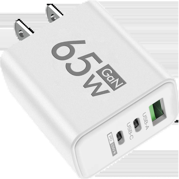 "65W Fast Charging 3-Port GaN USB PD Charger - Quick Charge 3.0 for iPhone 15, Samsung, Xiaomi & Huawei"