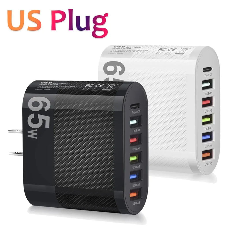 "Fast & Efficient 5-Port USB Charger - 3.1A PD Charging Adapter for iPhone 13, Xiaomi, Samsung & More - QC 3.0 Wall Charger"