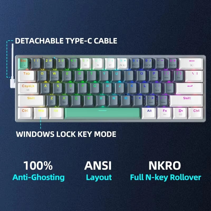 "Elevate Your Gaming Experience with the K500-B61W Wireless Mechanical Keyboard - 60% ANSI Layout, Hot-Swappable, Tri-Mode RGB!"