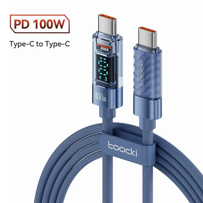 "High-Speed 100W USB-C to USB-C Fast Charging Cable - Transparent Design for Xiaomi & MacBook"