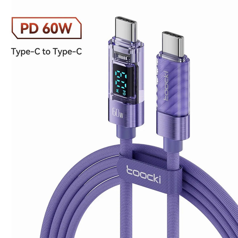 "High-Speed 100W USB-C to USB-C Fast Charging Cable - Transparent Design for Xiaomi & MacBook"