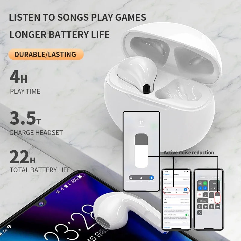 "Original Air Pro 6 TWS Wireless Earbuds - Premium Bluetooth Headphones with Mic for Xiaomi - Perfect for Sports & On-the-Go!"