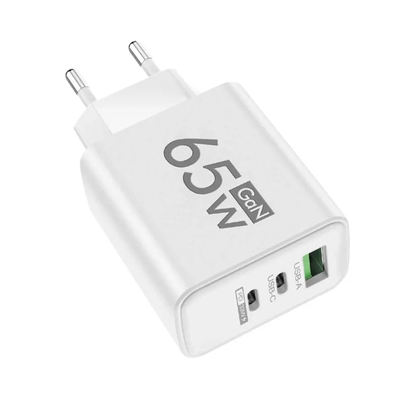 "65W Fast Charging USB-C GaN Wall Charger - Quick Charge PD & QC3.0 for iPhone, Samsung, Xiaomi & More!"