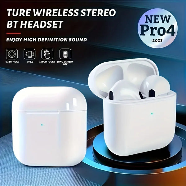 "Pro 4 TWS Wireless Earbuds - Bluetooth 5.3, Waterproof Headphones with Mic for Xiaomi & iPhone"