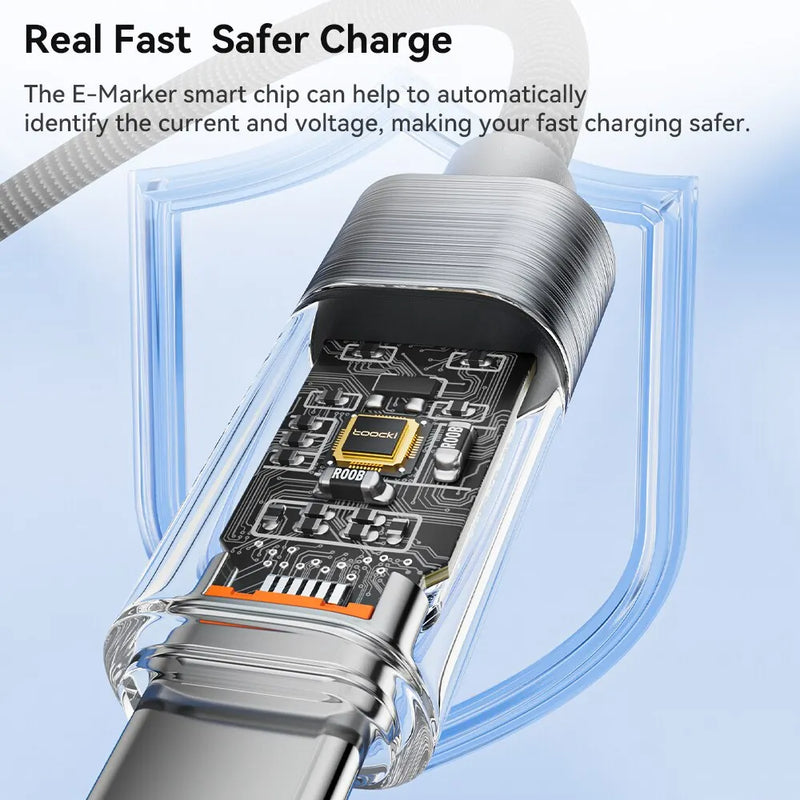 "High-Speed 100W USB-C to USB-C Fast Charging Cable - Transparent Design for Xiaomi & MacBook"