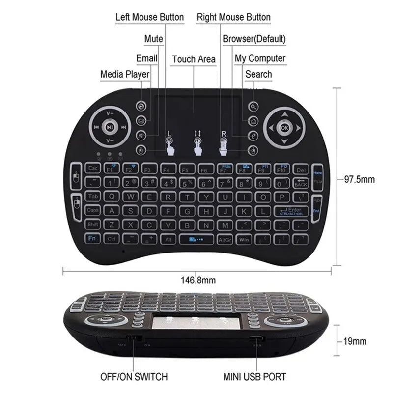 "Ultimate I8 Mini Wireless Keyboard with Backlit Touchpad - Perfect for Android TV BOX & Mini PC!"